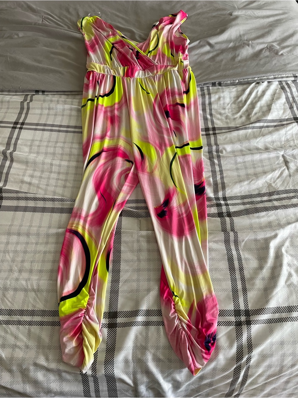 Bright Pink & Neon Yellow Swirl Jumpsuit